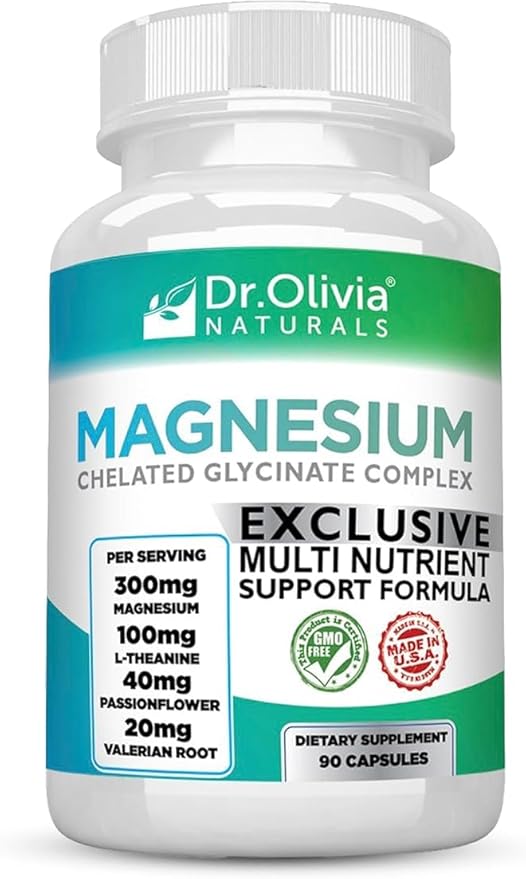 Magnesium Glycinate Complex - L-Theanine Passionflower &amp Valerian Root for Sleep Support Supplement Nerve &amp Muscle Health High Absorption - 90 Vegetarian Capsules