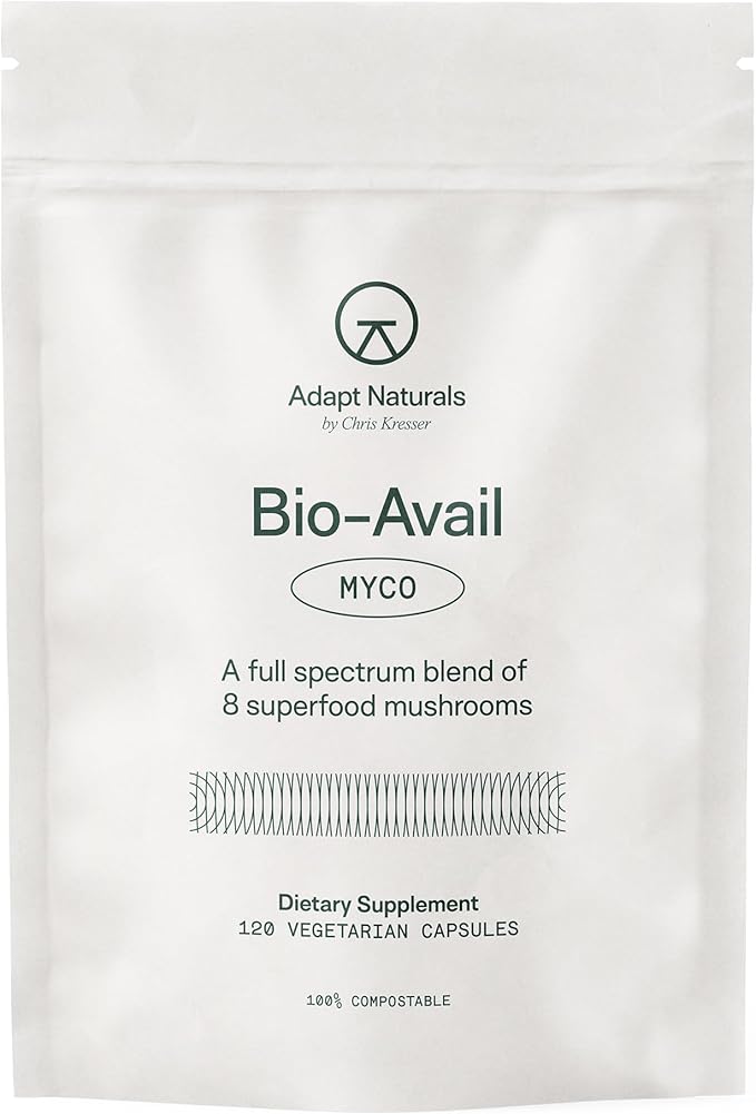 Adapt Naturals Bio-Avail Myco - 8-in-1 Bioavailable Mushroom Supplement Mushroom Complex - Chaga Cordyceps Reishi Lions Mane - Blood Pressure Memory Immune - 120 Capsules