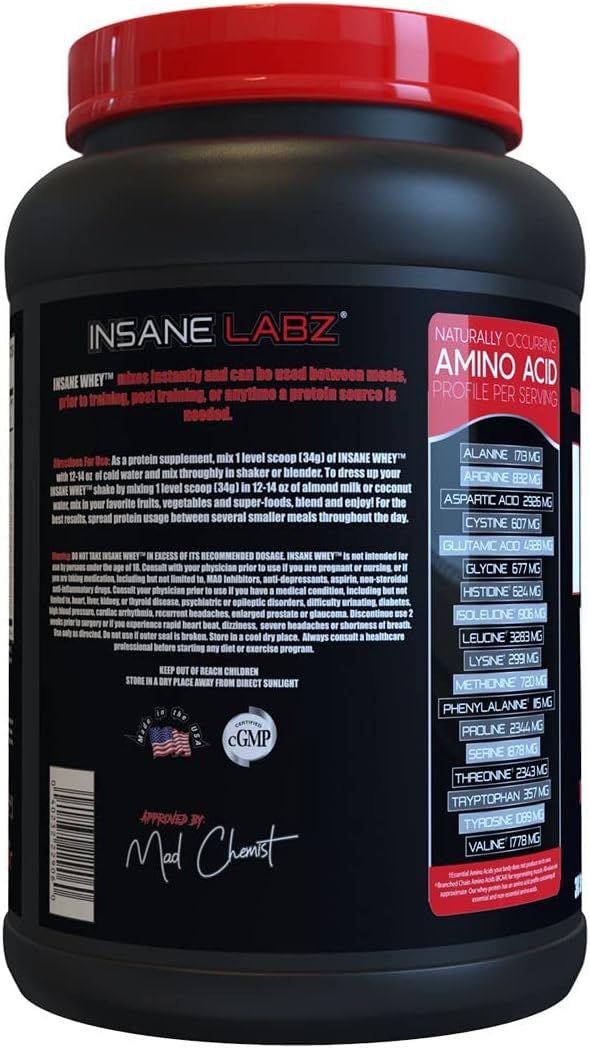 Insane Labz Insane Whey100% Muscle Building Whey Protein BCAA Amino Profile Mass Gainer Meal Replacement (Vanilla 30 Servings)