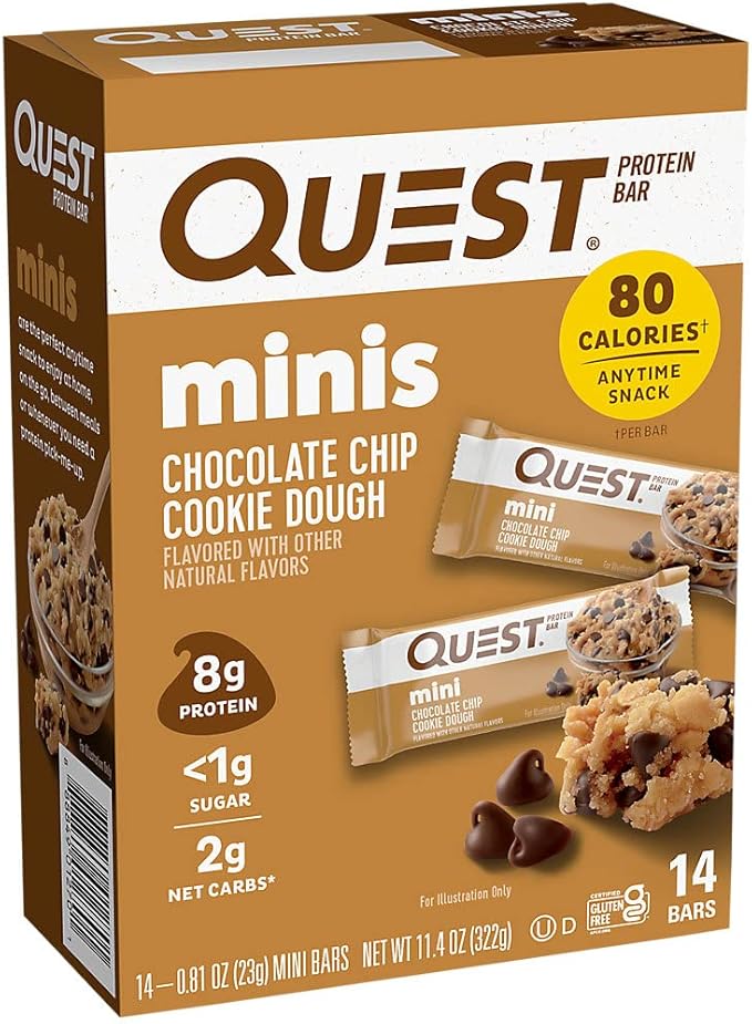 Quest Nutrition Mini Chocolate Chip Cookie Dough Protein Bars High Protein Low Carb Keto Friendly 14 Count &amp S'mores Protein Bar High Protein Low Carb Gluten Free Keto Friendly 12 Count