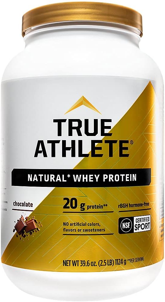 True Athlete Natural Whey Protein - Chocolate 20g of Protein per Serving - Probiotics for Digestive Health Hormone Free (2.5 Pound Powder)