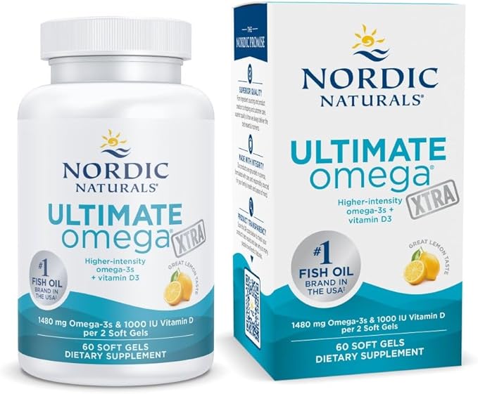 Nordic Naturals Ultimate Omega Xtra Lemon Flavor - 60 Soft Gels - 1480 mg Omega-3 + 1000 IU Vitamin D3 - EPA &amp DHA - Brain Heart &amp Immune Health - 30 Servings