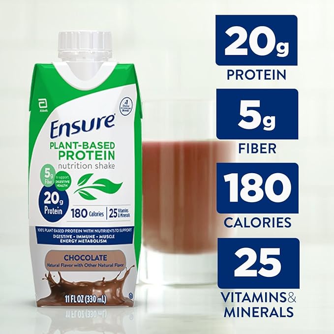 Ensure Plant-Based Protein Shake With 20g Protein 5g Fiber Ready to Drink Chocolate 11 Fl Oz 12 Pack
