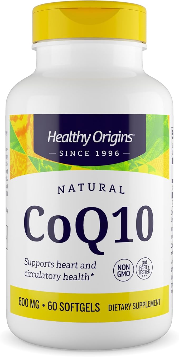 Healthy Origins® CoQ10 600 mg – Natural Trans-Isomer Ubiquinone – Yeast Fermented Supports Heart Health &amp Cellular Energy – Non-GMO 60 Softgels