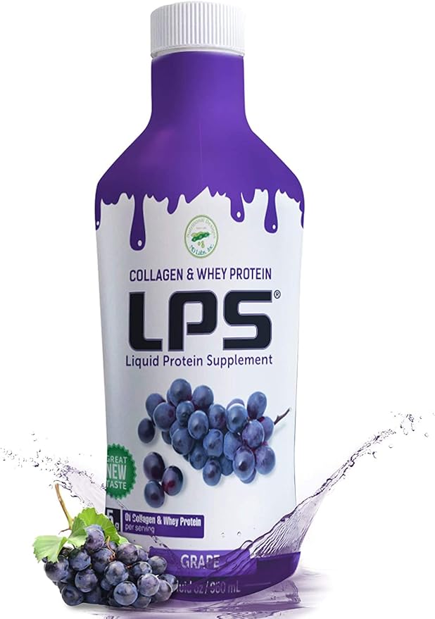 Lps Liquid Collagen &amp Whey Protein Supplement - Sugar-Free Dye-Free Non-Gmo Drink - Hydrolyzed Collagen &amp Whey Peptides Promotes Healthy Skin &amp Hair For Men &amp Women Grape 32 Fl Oz