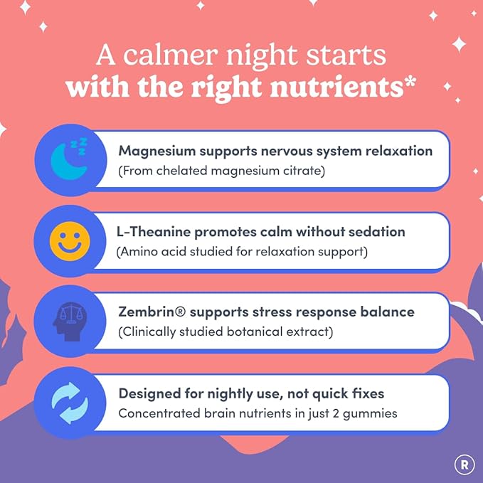 First Day Women’s Nighttime Reset Calming Magnesium Gummies – Sleep Aid Supports Peaceful Rest Balanced Mood &amp Energy – Supplement with Magnesium Citrate L-Theanine &amp No Melatonin – 60-Day S