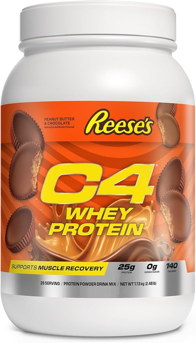 Cellucor C4 Whey Protein Powder Reese's Peanut Butter &amp Chocolate - 25g Protein 0g Added Sugar 140 Calories Per Serving Supports Muscle Recovery 28 Servings Premium Whey for Post-Workout