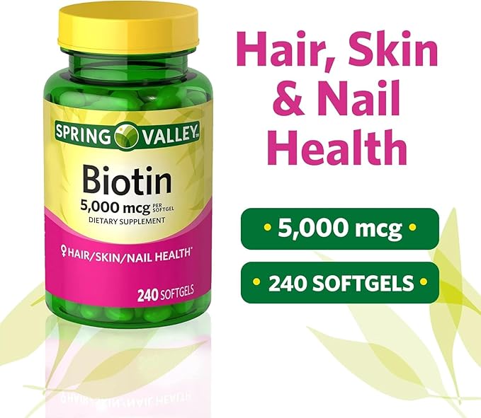 Spring Valley Biotin 5000 mcg 240 Count Dietary Supplement for Hair Skin Nails Hair Vitamins for Hair Loss for Women Set with Basket Goods Store