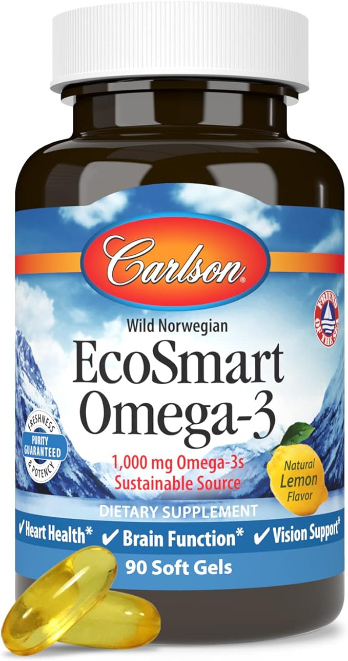 Carlson - EcoSmart Omega-3 Sustainable Source Promotes Heart Brain Vision &amp Joint Health Lemon 90 soft gels