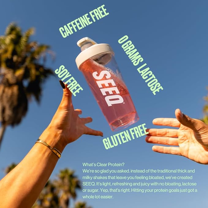 SEEQ Clear Whey Isolate Protein Powder Watermelon Wave 22 Servings 22g Protein Per Serving Sugar-Free Keto-Friendly Soy-Free Clear Protein Powder Juice-Like Protein