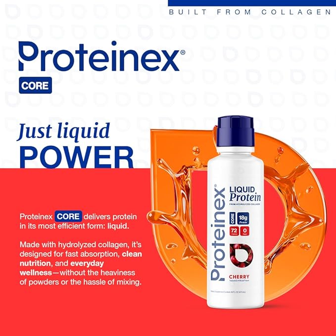 Proteinex Medical Grade Liquid Hydrolized Collagen Protein - Women and Men for Healthy Skin Hair and Nails Zero Sugars &amp Ready to Drink Protein Drink (16 Fl Oz Cherry)