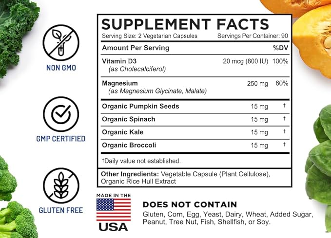 FarmHaven Magnesium Glycinate &amp Malate Complex w/Vitamin D3 100% Chelated for Max Absorption Vegetarian – Bone Health Nerves Muscles 180 Capsules 90 Days