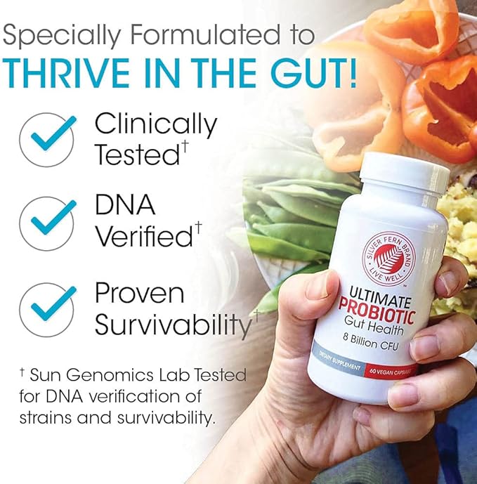 Silver Fern Brand Ultimate Probiotic - Probiotics for Women &amp Men - 8 Billion CFU Spore-Forming Gut Health Supplement - DNA Verified Vegan Shelf-Stable High Survivability - 60 Capsules