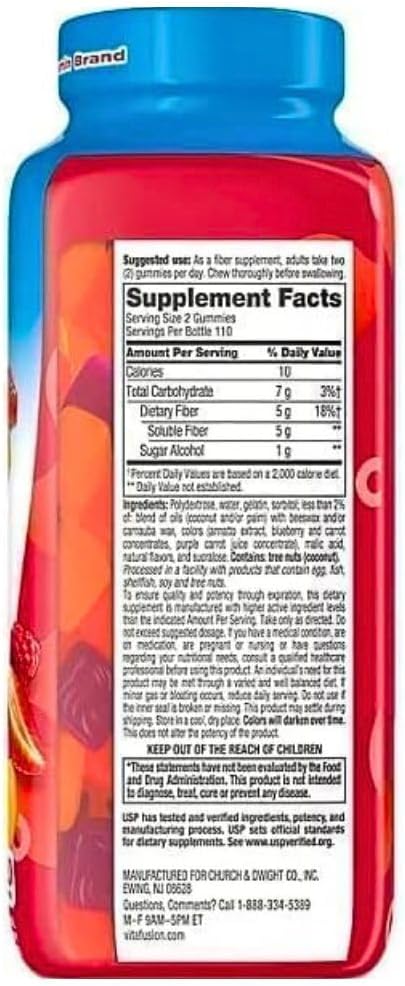 Vita Fiber Well Gummies Sugar Free Peach Raspberry &amp BlackBerry Flavors 220 Count (2 Pack)