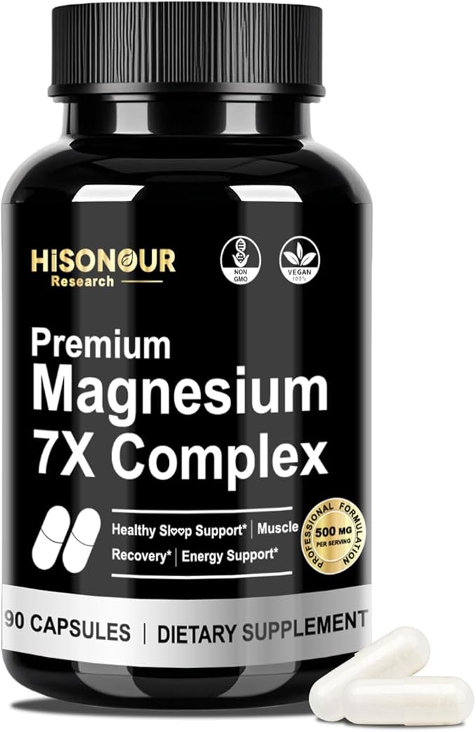 Magnesium Glycinate Complex Supplement - 7 Type Magnesium Complex with Vitamin B6 Magnesio Glycinate Citrate Malate &amp More - High Absorption Vegan Non-GMO - 90 Capsules