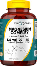 Magnesium Complex with Vitamin C D3 &amp Zinc – 525 mg per Serving from Citrate Malate &amp Glycinate – Supports Energy Muscle &amp Bone Health – 90 Vegan Capsules 45 Servings