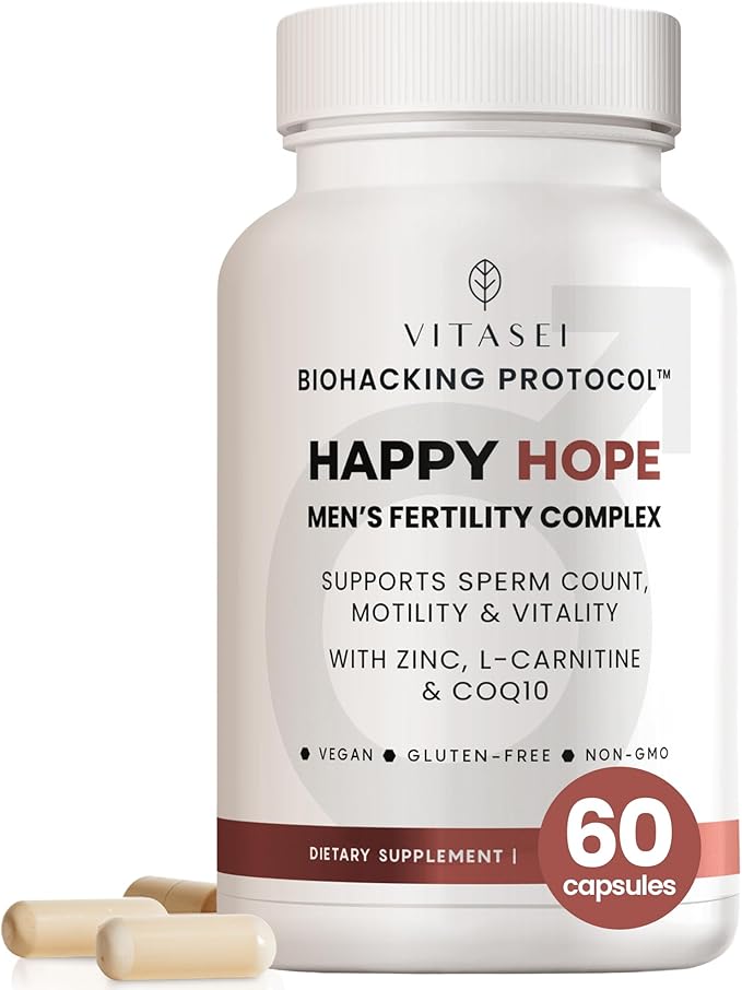Vitasei Happy Hope Men’s Fertility Supplement – Zinc L-Carnitine &amp CoQ10 for Sperm Health Energy &amp Vitality – Supports Male Reproductive Wellness &amp Sperm Motility – Vegan &amp Gluten-Fr