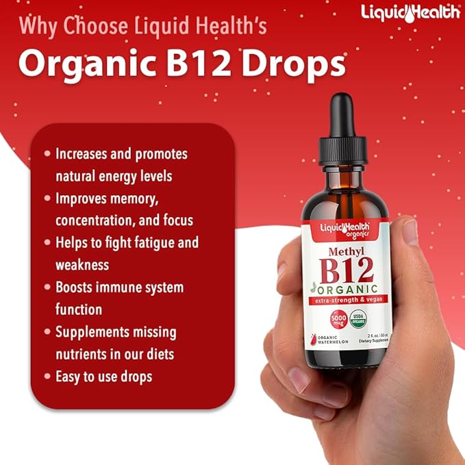 LIQUIDHEALTH Calcium and Magnesium Liquid Supplement &amp Organic Methyl B12 5000mcg Vitamin Drops with Tart Cherry Juice for Immune Support Natural Energy Boost Imroved Focus Bone &amp Joint Sup