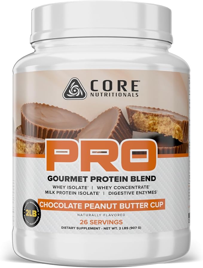 Core Nutritionals PRO Gourmet Protein Blend | Whey Protein Blend | with MCTs &amp Digestive Enzymes | Sustained Release Protein &amp Recovery Support | 26 Servings (Chocolate Peanut Butter Cup)