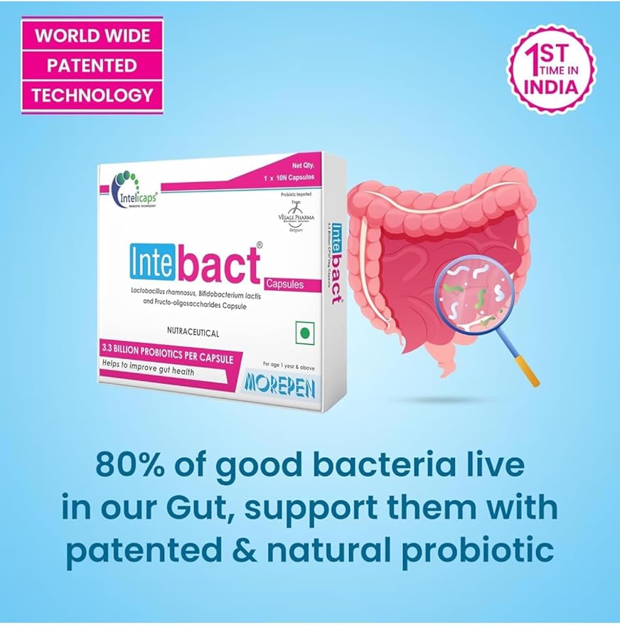Inte.bact Probiotic Capsules for Gut Health 10 Veg Capsules Pack of 2