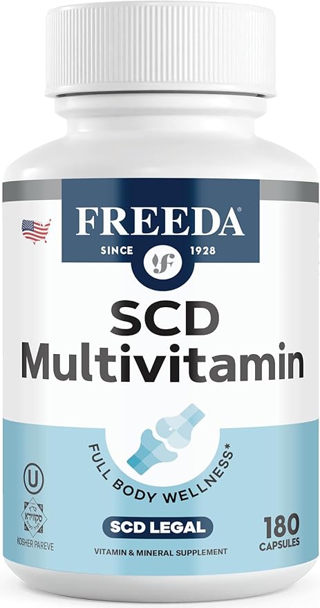 FREEDA SCD Multivitamin – Daily Multivitamin Supplement for Men &amp Women – Vegan Gluten-Free SCD Legal – Kosher Certified Adult Vitamins – Specific Carbohydrate Diet Friendly – 180 Capsules