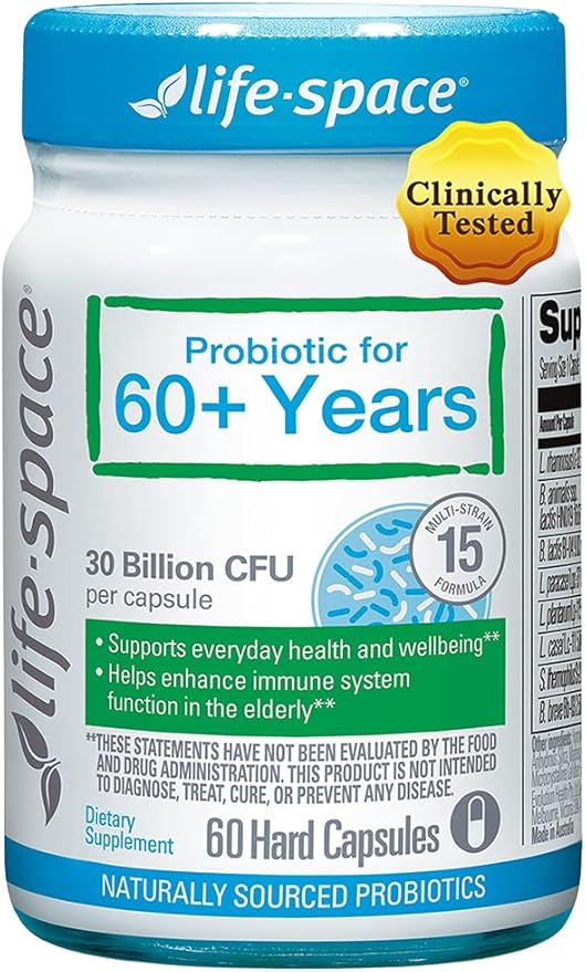 Life-Space Probiotic for 60+ Years 30B CFU &amp 15 strains Probiotics for Digestive Health &amp Regularity Immune Support Golden Standard Probiotics for Men and Women Bifidobacterium lactis 60