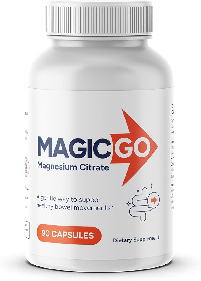 MagicGo - Magnesium Citrate for Constipation - Gentle &amp Fast Constipation Relief for Men &amp Women – Fast-Acting Non-Stimulant Digestive Support – 90 Capsules – Vegan Non-GMO