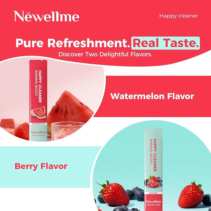 NEWELLME Happy Cleaner Digestive Supplement Powder Gut Health Drink Mix with Probiotics Digestive Enzymes &amp Fiber Supports Digestion and Bloating Watermelon &amp Berry Variety 28 Sachets (2