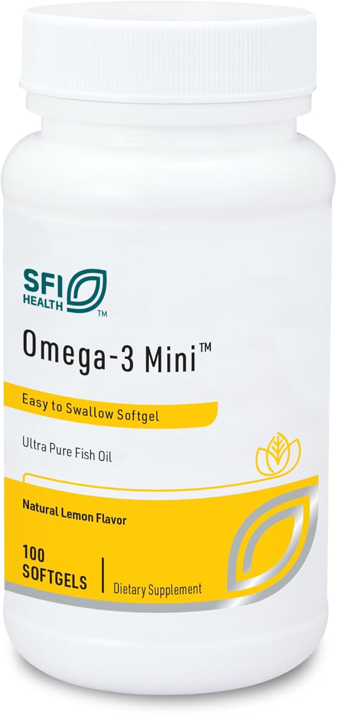 Klaire Labs SFI Health Omega-3 Mini - Ultra Pure Easy to Swallow Fish Oil Gels for Kids &amp Adults 150 Milligrams EPA / 100 Milligrams DHA Omega 3 Fatty Acids Lemon Flavor (100 Softgels)