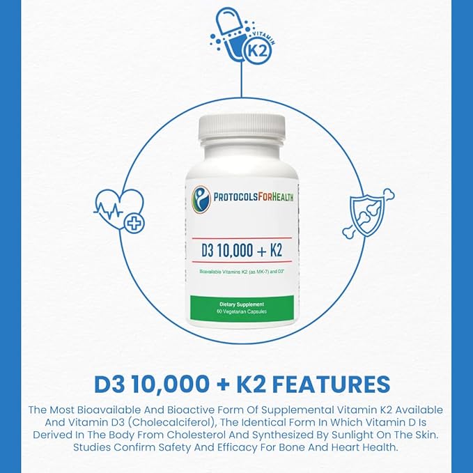 D3 10000 + K2 60 Veg Capsules Dietary Supplement - Supports Bone Health 60 Veg Capsules