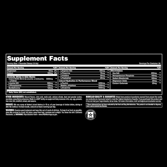 Animal Juiced Amino Acids - BCAA Powder EAA Matrix Plus Hydration with Electrolytes and Sea Salt Anytime Recovery and Improved PerformanceGrape Flavor30 Servings(Pack of 2)