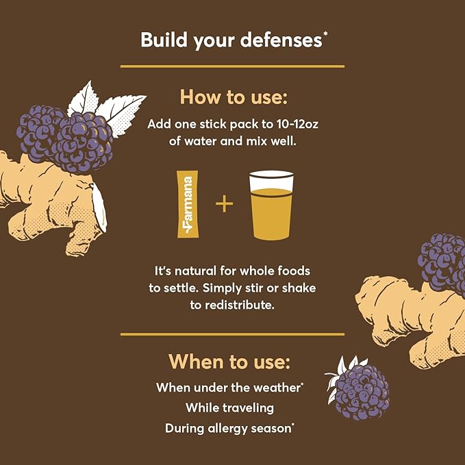Immune Support Drink Mix - Immune Support with Mushrooms and Botanicals - Antioxidant-Rich Vitamin D &amp C Blend - Daily Immune Booster with Organic Ingredients - Spicy BlackBerry Ginger