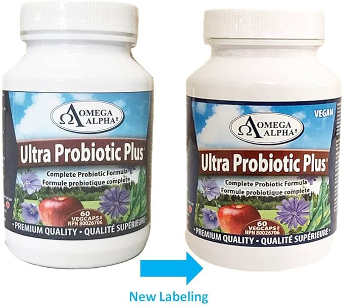 Omega Alpha Ultra Probiotic Plus. Complete Probiotic Formula for Digestive Health and Immune Support. 60 caps