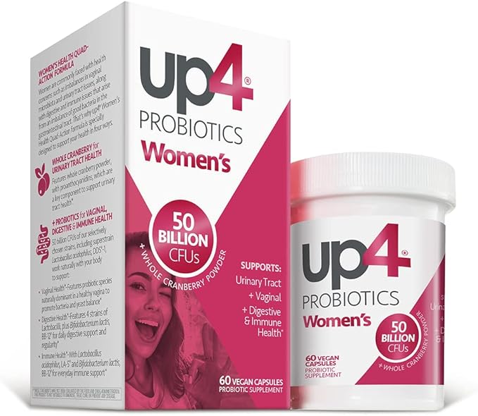 up4 Probiotic Supplement for Women Vaginal Digestive and Immune Support 50 Billion CFUs Guaranteed Non-GMO Gluten Free Soy Free Vegan 60 Count