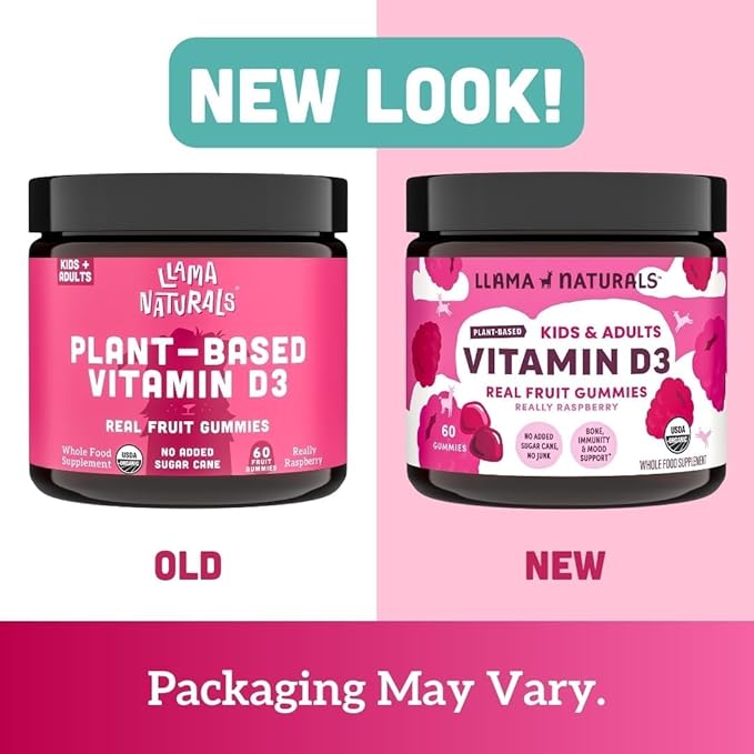 Llama Naturals Adults and Kids Vitamin D3 Raspberry 60 Ct and Multivitamin Gummies Strawberry 90 Ct