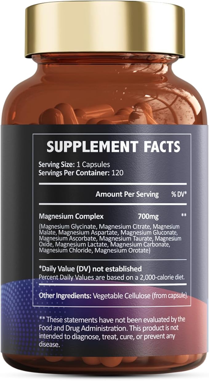 Magnesium Complex 700mg 12 in 1 Magnesium Supplement with Glycinate Citrate Malate Oxide Taurate Aspartate Orotate Magnesium RelaxationMuscleHeart Support Vegan 120 Capsules 2PK