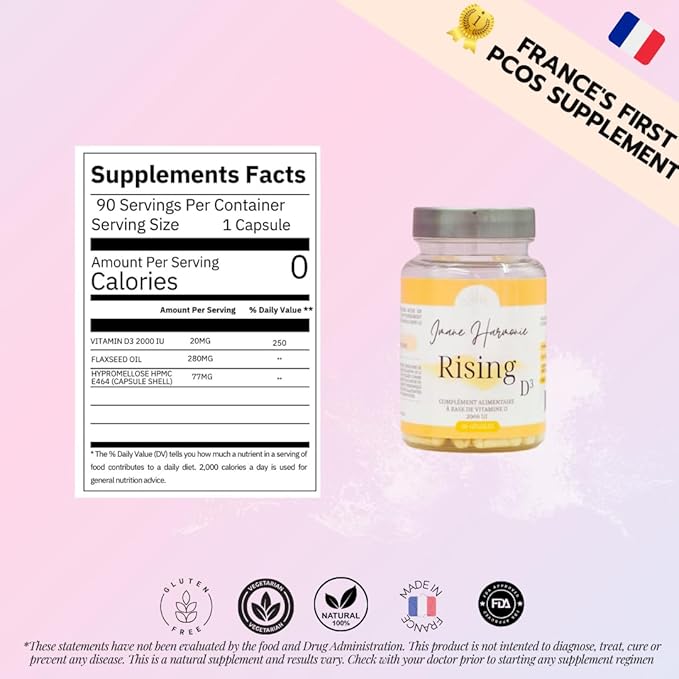 Imane Harmonie Rising D3 - Exclusive 3 Month Food Supplement with Vitamin D3 2000IU - Designed in France - 90 Capsules