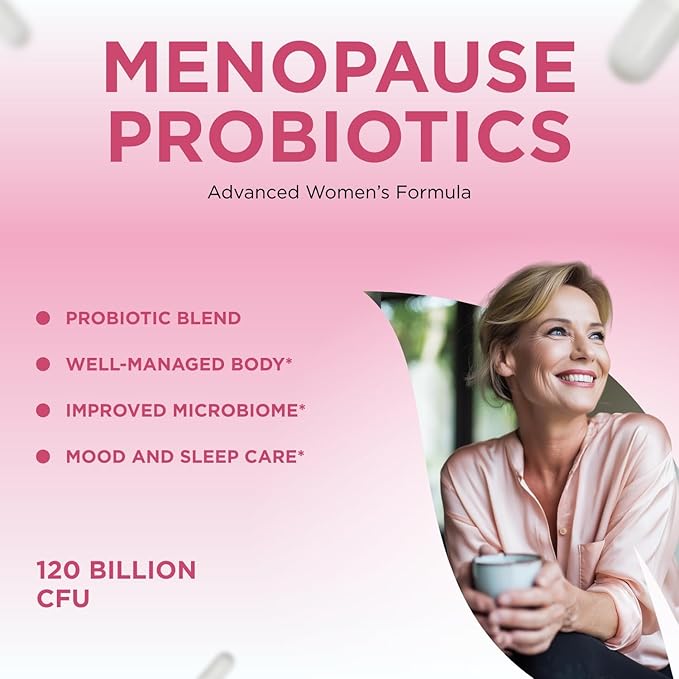 120 Billion CFU Menopause Probiotics for Women - Complete Menopause Relief Formula with Prebiotics and Probiotics for Women with 20 Beneficial Shelf Stable Strains &amp Cranberry Extract (30 Servings
