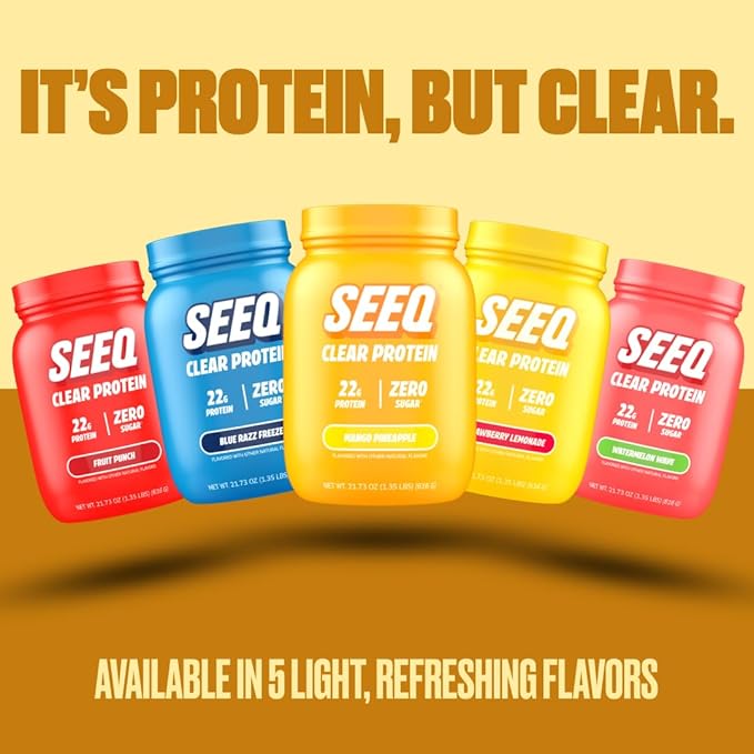 SEEQ Clear Whey Isolate Protein Powder Mango Pineapple - 22 Servings 22g Protein Per Serving - 0g Lactose Sugar-Free Keto-Friendly Soy Free - Juice-Like Protein Post-Workout Recovery