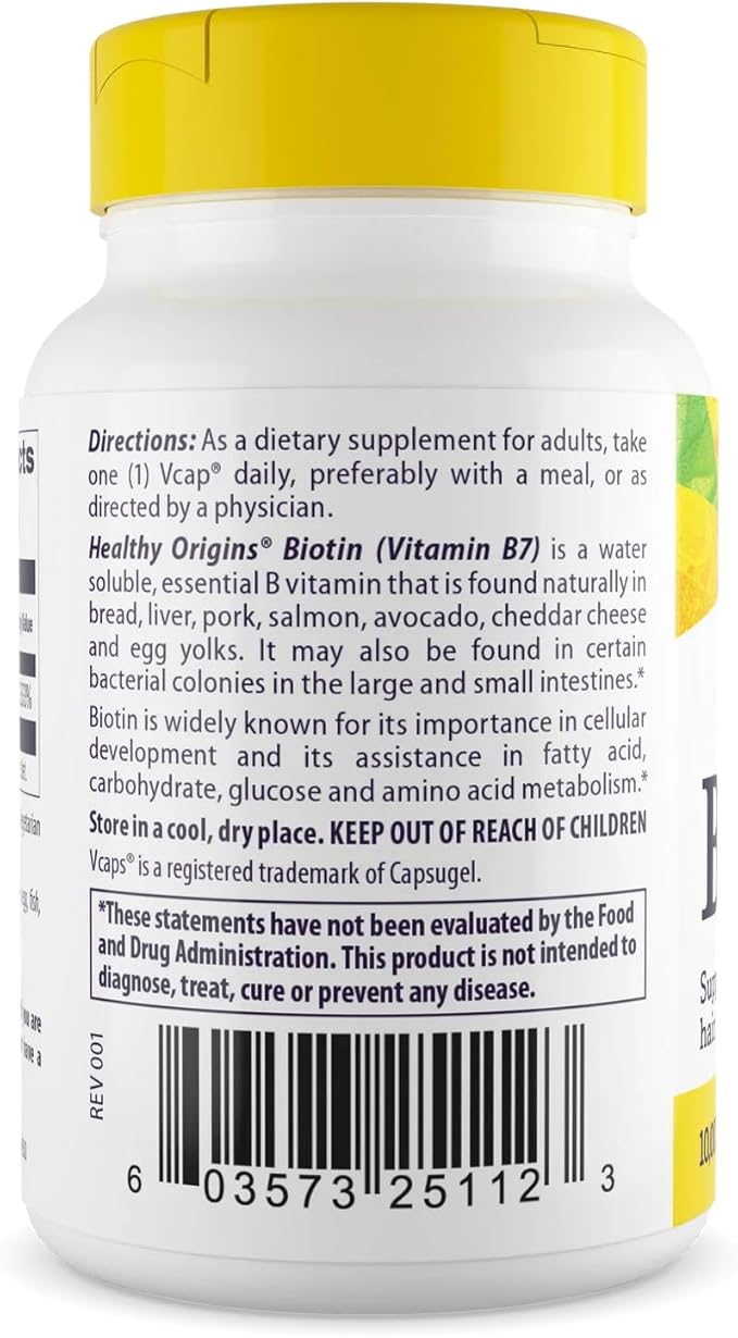 Healthy Origins Biotin 10000 mcg (USP Grade Non-GMO Gluten Free Hair Support Nail Support) 360 Veggie Caps