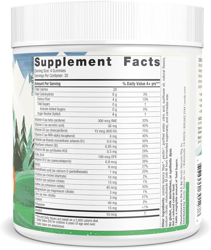 Nordic Naturals Zero Sugar Kids Multi Gummies Orange Lemon - 120 Gummies - Great-Tasting Multivitamin for Ages 4+ - Supports Growth &amp Development - Non-GMO Vegetarian - 30 Servings