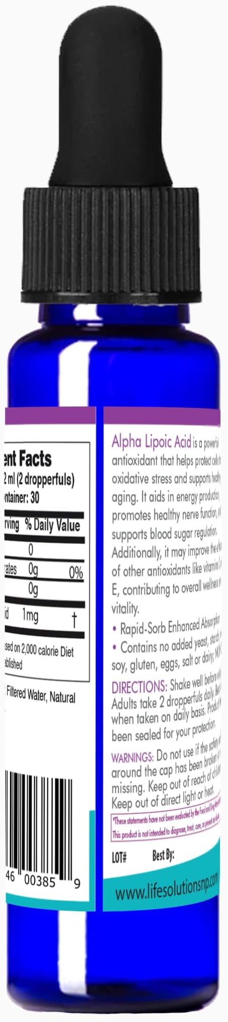 Life Solutions Liquid Alpha Lipoic Acid with Dropper – 2 fl oz – High Absorption Antioxidant Supplement for Cellular Health Energy Support &amp Travel-Friendly Convenience