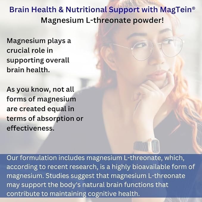 Suzy Cohen MagFocus Magnesium L-Threonate Powder with Magtein (Mixed Berry) Plus Magnesium Glycinate for Wellness Focus and Cognition - Gluten-Free Non-GMO Vegetarian (60 Servings)