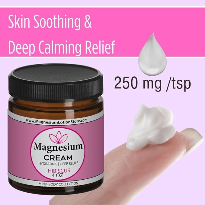 Magnesium Cream with Hibiscus Scent – Topical Magnesium Cream for Sleep Leg Cramps &amp Pain Muscle Relaxation Calm Moisturizing Supplement with Coconut Oil Shea Butter 4 oz USA Made