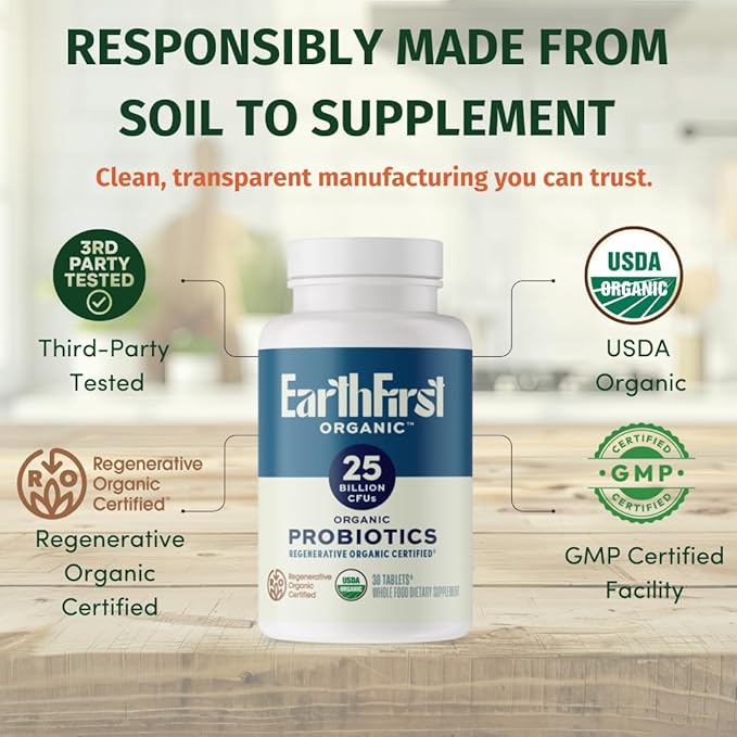 Probiotic 25B CFU – Regenerative Organic Certified Daily Probiotic for Gut Immune &amp Emotional Health – Supports Digestion Bloating Relief &amp Gut Balance – 30 Tablets