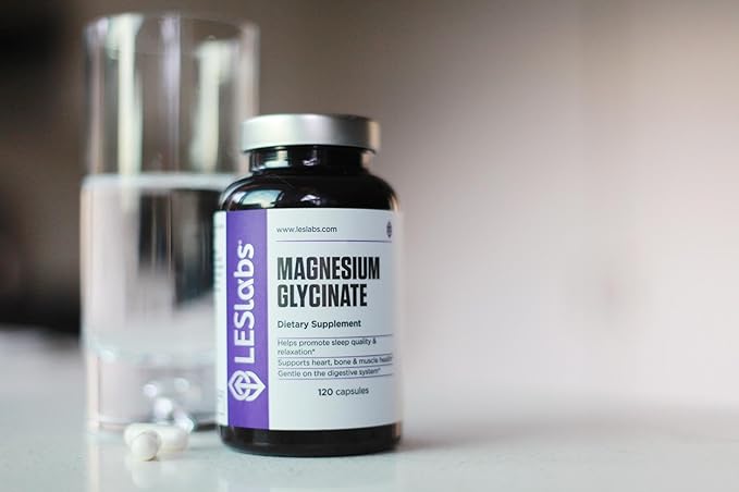 LES Labs Magnesium Glycinate – Supports Restful Sleep Heart Health Stress Relief Metabolism Nerve &amp Muscle Function Gentle on The Digestive System – Non-GMO Supplement – 120 Capsules