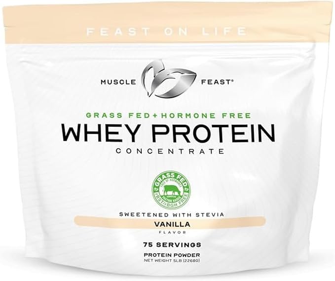 Muscle Feast Grass-Fed Whey Protein Concentrate Powder All Natural Hormone Free Pasture Raised Whey Protein Powder for Women &amp Men Clean Non-GMO &amp Gluten Free Whey Concentrate - Vanilla 5