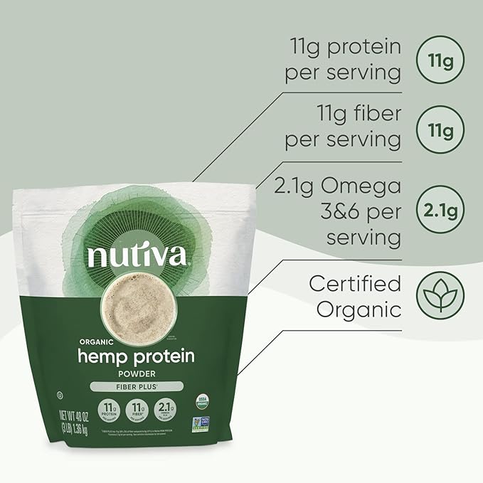 Nutiva USDA Organic Cold-Pressed Hemp Seed Plant Protein Power 3 Pound Fiber Plus with Essential Amino Acids Non-GMO Whole 30 Approved Vegan &amp Keto