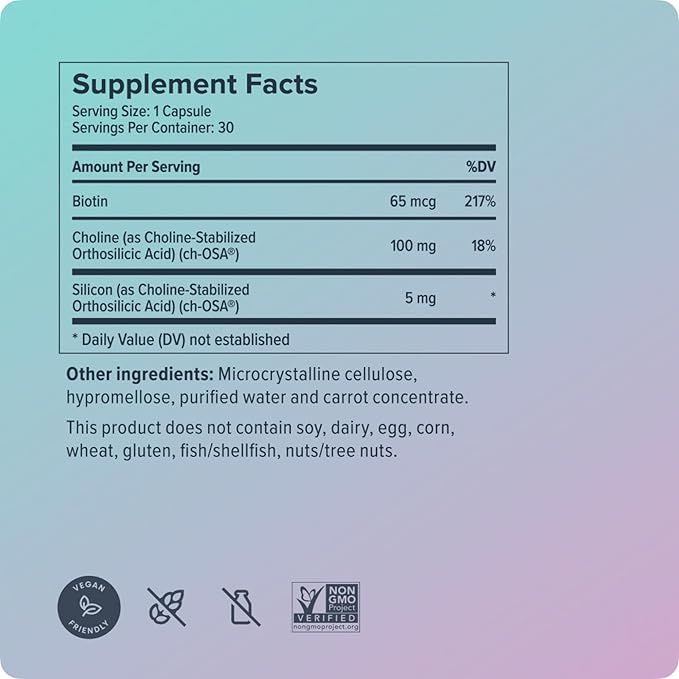 Biosil Advanced Hair + Nail Care - 30 Capsules - Grow Strengthen &amp Thicken Hair and Nails - with Patented ch-OSA &amp Biotin - 15-Day Supply