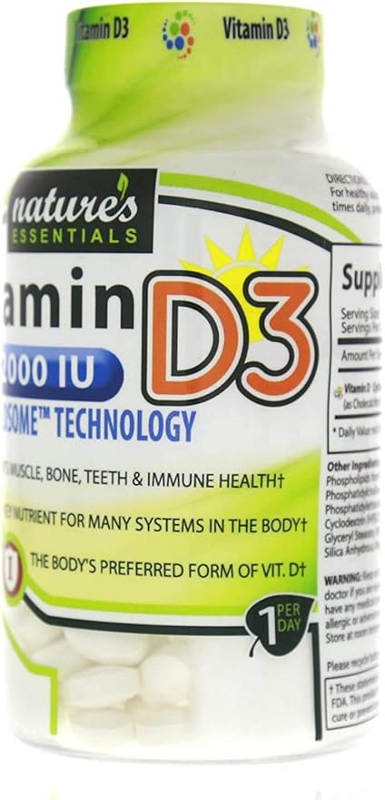 NATURE'S ESSENTIALS Vitamin D3 2000IU | Immune Support | Advanced Cyclosome Liposomal Delivery | Non-GMO Gluten Free Vegetarian | 100 Tablets